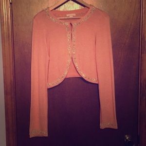 blush pink Knit bolero rhinestone, pearl beating